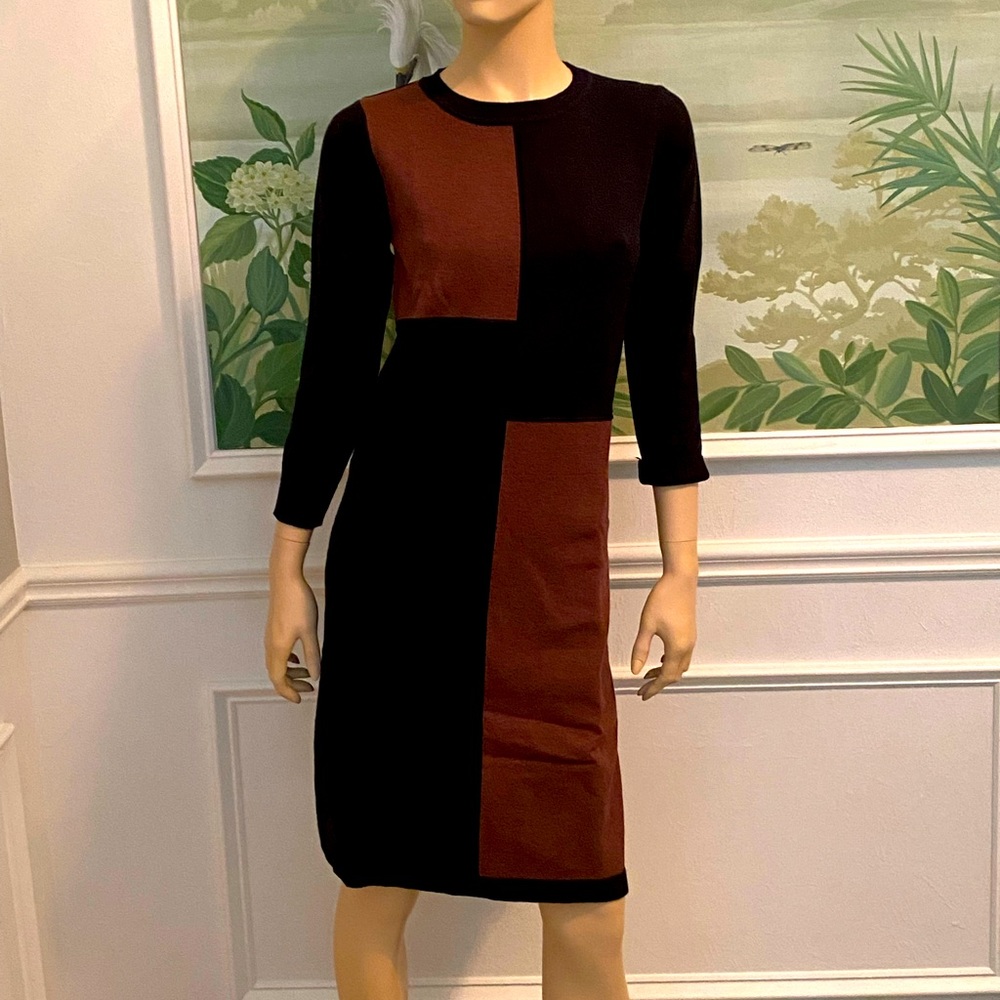 Black and brown color block knit dress. Expensive looking in person. Classy.